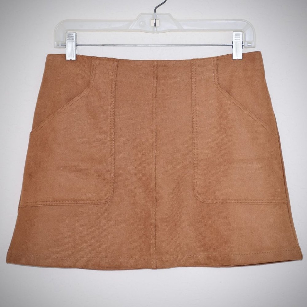 Zara Brown Retro Mini A-line Skirt M Front Pockets Concealed Back Zip Unlined - Picture 1 of 7